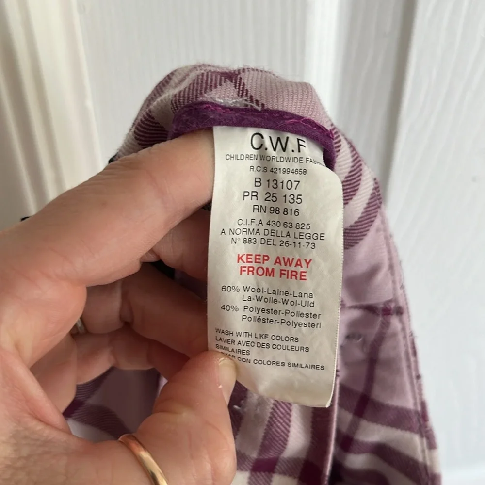 Burberry Girls Purple Plaid Pleated Wool Blend Mini Skirt